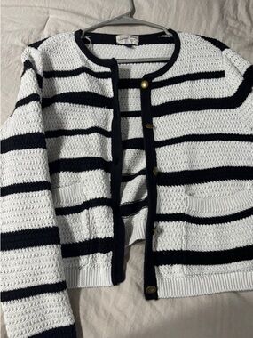 Target Black and White Striped Knit Cardigan with Gold Buttons